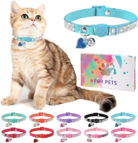 Miniatura 13 de Collar de Gato con Pedrería Desprendible con Cascabel, Collar de Gato con Diamantes con Hebilla de Seguridad de Liberación Rápida para Niña Niño