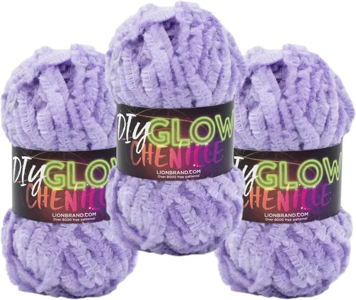 Miniatura 13 de Lion Brand Yarn Chenilla Resplandeciente DIY, Hilo Grueso, Glow Worm, 1 Paquete