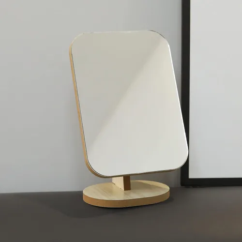 Miniatura 3 de Espejo de maquillaje de tocador para escritorio con soporte de madera, rotación de 90° de una sola cara, espejo de mesa portátil para maquillaje