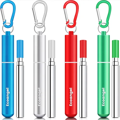 Miniatura 9 de Ecoangel Cruise Ship Essentials, paquete de 4 popotes plegables reutilizables de acero inoxidable con estuche de aluminio, cepillo de limpieza