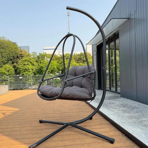Miniatura 8 de JESE Silla Huevo Columpio con Soporte Marco Plegable Sillas Colgantes para Interior Exterior, con Cojín Impermeable Resistente a UV y Portavasos