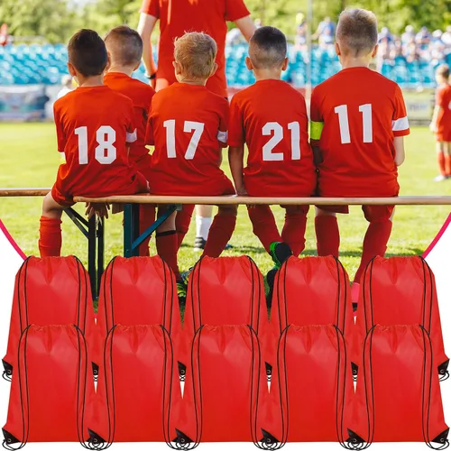 Miniatura 6 de 100 bolsas de mochila con cordón a granel, bolsas de cuerda para gimnasio, escuela, viajes, regalos de bricolaje, Rojo