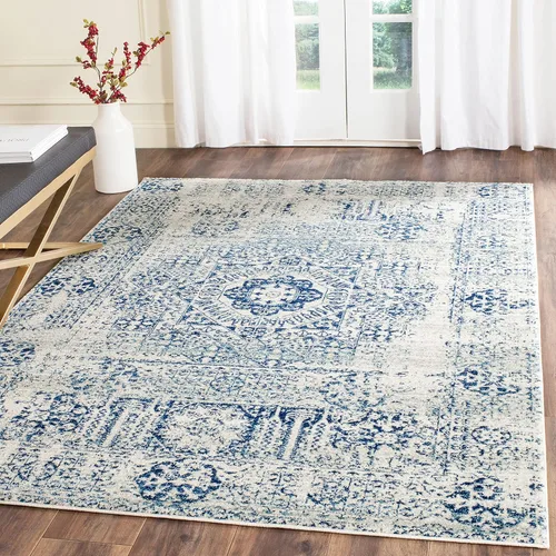 Miniatura 9 de SAFAVIEH Evoke Collection EVK260T Medallón oriental envejecido de 2'2" x 4', color marfil y negro, no desprende pelusa, alfombra de acento para sala