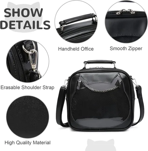 Miniatura 3 de LUI SUI Bolso Ita para mujer, bolso cruzado kawaii, lindo gato, bolso de mensajero, mochila transparente, bolso de hombro con pin