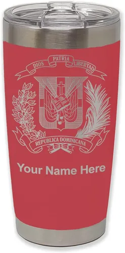 Miniatura 22 de LaserGram Taza aislada al vacío de 20 onzas, escudo de armas, República Dominicana, grabado personalizado incluido (gris)