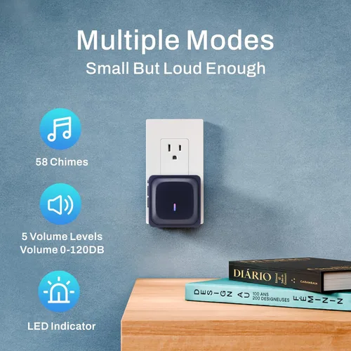 Miniatura 2 de BN-LINK Timbre inalámbrico, timbre de puerta impermeable, fácil instalación, rango de 1000 pies, volumen ajustable y 58 campanillas, flash LED, Negro