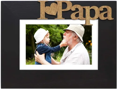 Miniatura 2 de Isaac Jacobs - Marco de fotos de madera con texto en inglés "I Love Papa" / I Heart Papa, regalo de fotos para papá, abuelo, familia, para mesa