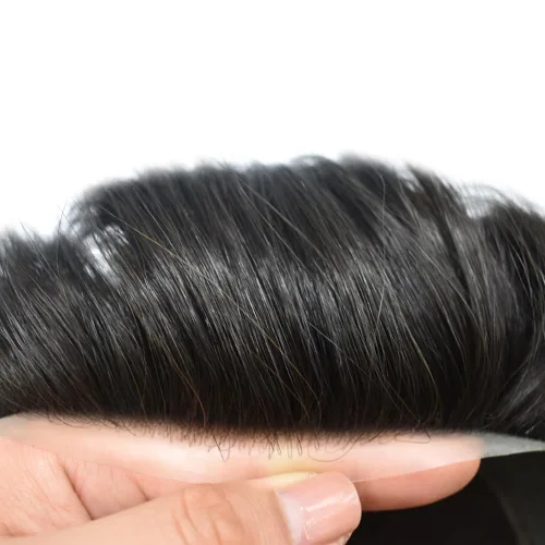 Miniatura 2 de Monofilamento fino para hombre, sistema de cabello humano Remy, piel de polietileno transparente alrededor del postizo de monofilamento, peluca