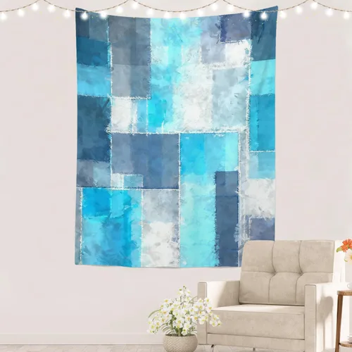 Miniatura 15 de Batmerry Tapiz azul y blanco, tapiz abstracto de pintura azul, negro, gris y blanco, para sala de estar, dormitorio, pared, decorativo, 51.2 x 59.1