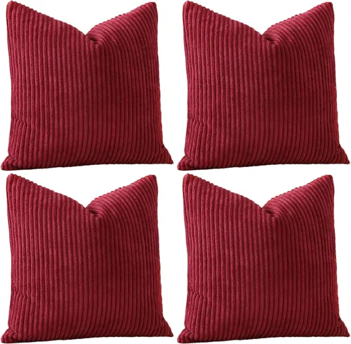 Miniatura 5 de OTOSTAR Juego de 4 fundas de almohada decorativas de pana suave a rayas color burdeos de 18 x 18 pulgadas, fundas de almohada cuadradas para sofá