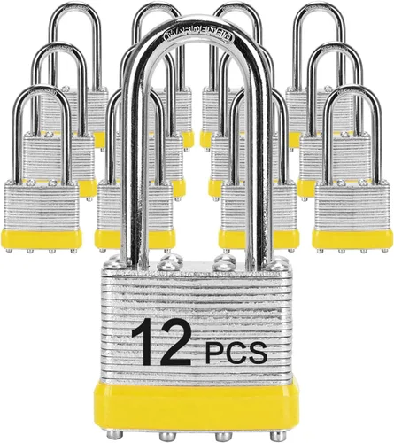 Miniatura 10 de Candado con misma llave, LQYN 6 piezas de candado laminado con llave (1-9/16", 40mm), candados con llave similar, grillete largo, para casillero