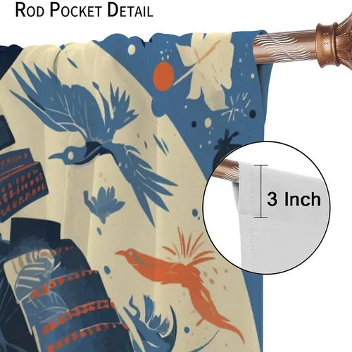 Miniatura 6 de Asian Japanese Samurai Blackout Curtains, Watercolor Floral Sun Mountain Art Style Window Drapes, for Kid Teens Boys Man Living Room Bedroom 42" W X