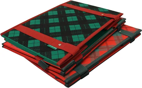 Miniatura 4 de Earthwise Caja de compras plegable reutilizable de lujo, juego de bolsas de comestibles con parte inferior reforzada, diseño navideño a cuadros