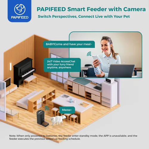 Miniatura 3 de PAPIFEED Comedero automático para gatos con cámara, 1080P HD y visión nocturna, dispensador de comida para gatos de 6 litros con aplicación