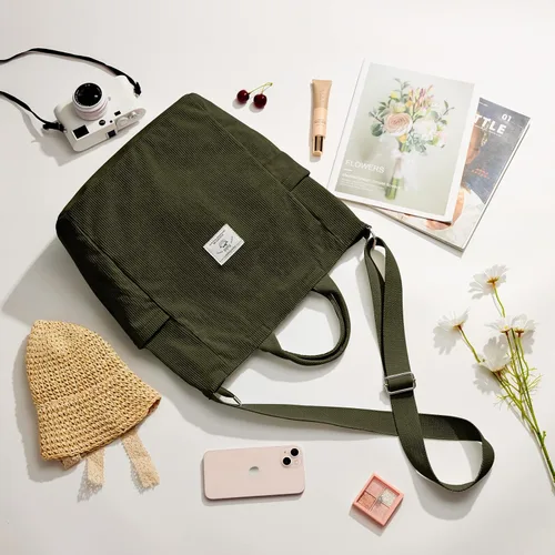 Miniatura 7 de KALIDI Bolso de mano de pana, bolso grande tipo mensajero para hombro, antisalpicaduras, bolsa cruzada con cremallera, casual, trabajo, compras