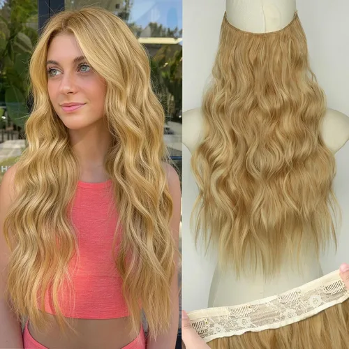 Miniatura 37 de KooKaStyle - Extensiones de cabello con hilo invisible, diadema transparente, ajustables, 4 clips fijadores, cabello largo y ondulado de 12