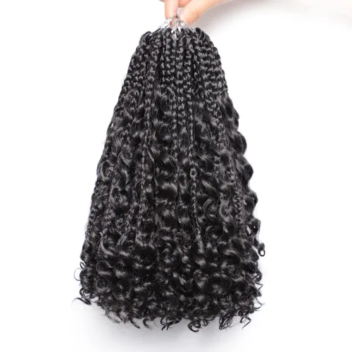 VIOLET Trenzas de caja Goddess de 12 pulgadas, paquete de 7 paquetes, trenzas de caja bohemia a ganchillo, 3 trenzas de ganchillo con extremos