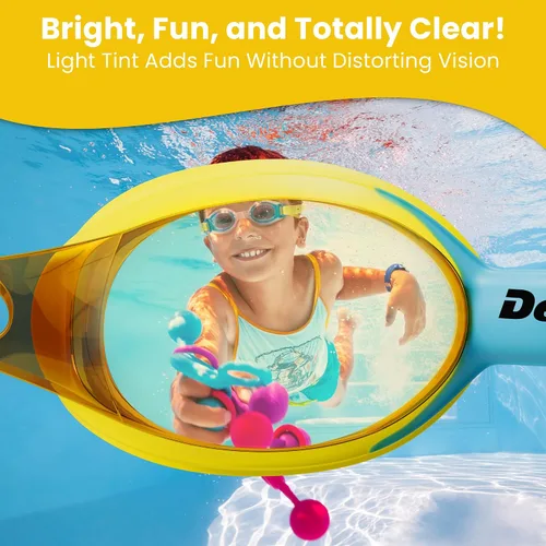 Miniatura 5 de Delfina Gafas de natación para niños de 2 a 7 años, cómodas, sin fugas, antivaho para niños para nadar Amarillo y azul