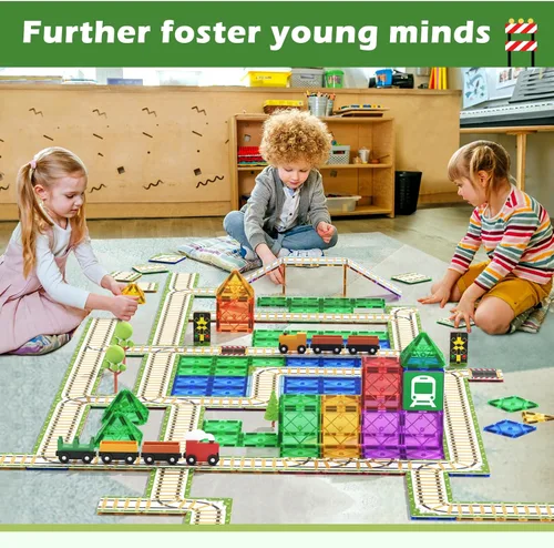 Miniatura 6 de Azulejos magnéticos para ferrocarril, juguetes para niños, juego de pista de tren complemento, jugar con trenes, coches, actividades de aprendizaje