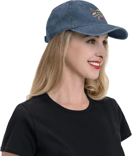 Miniatura 3 de Cowboy Hat Trendy Hats for Man and Women Djustable Four Season Outdoor Baseball Cap of Hell Skull with Angel Navy Blue