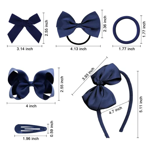 Miniatura 6 de DEEKA Juego de accesorios para el cabello azul marino, 15 lazos para el cabello, pinzas para el cabello, diadema, lazos para el cabello para niñas