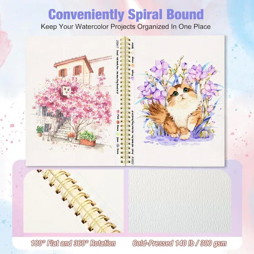 Miniatura 3 de Creazic Bloc de papel de acuarela, 5.5 x 8.5 pulgadas, 140 libras/10.58 oz, cuaderno de bocetos de acuarela de prensa en frío, 24 hojas
