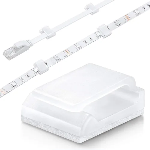 Clips autoadhesivos para cables de gestión ordenada, paquete de 100 abrazaderas para fijar la luz LED (para tira de luz de 3/8 pulgadas de ancho de