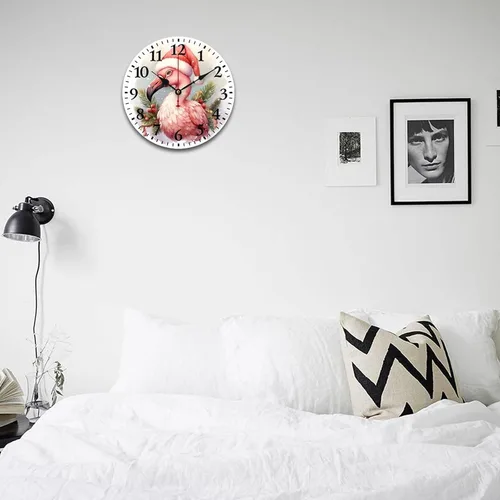 Miniatura 4 de Relojes de pared de 10 pulgadas, sombrero de Navidad, flamenco, reloj colgante de madera, silencioso, sin tictac, números arábigos, estilo país
