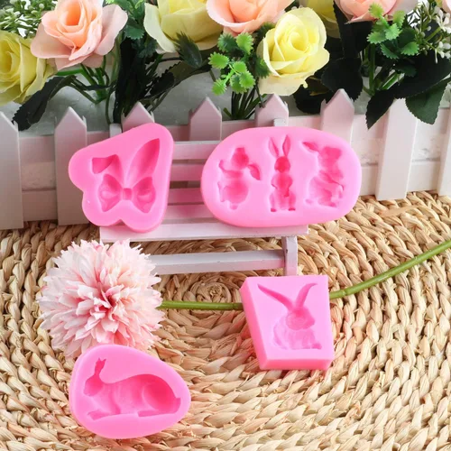 Miniatura 4 de Mujiang Molde para fondant de conejo, orejas de conejo de Pascua, moldes de silicona para decoración de pasteles, juego de 4
