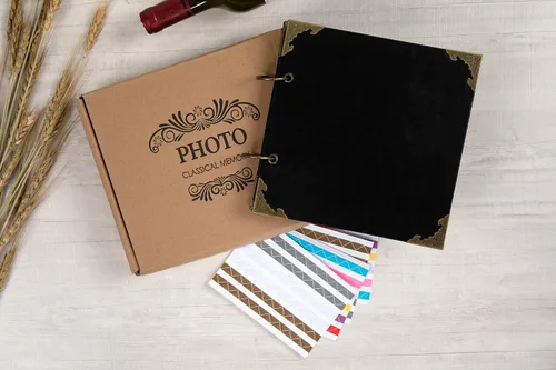 Miniatura 7 de Álbum de fotos de 8 x 8 pulgadas de cuero con tapa dura, 80 páginas de papel artesanal en blanco, álbum de recortes DIY para bodas y aniversarios