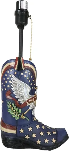 Miniatura 3 de Ebros Gift Banderín patriótico de piel sintética con diseño de águila calva y bandera americana, bota vaquera, pintada a mano, lámpara de mesa