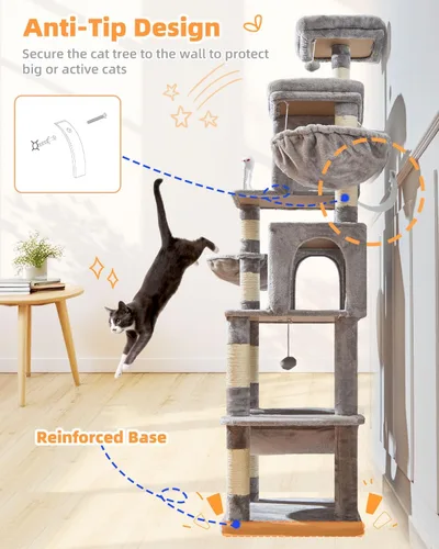 Miniatura 6 de Taoqimiao - Árbol para gatos, torre de gatos de 77 pulgadas para gatos grandes, condominios de varios niveles para gatos de interior con 2