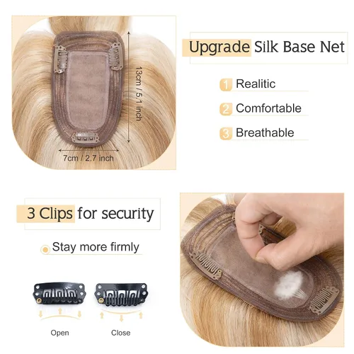 Miniatura 4 de SEGO Extensiones de Cabello para Mujeres Cabello Humano Real Con Flequillo, Base de Seda de 7 * 13CM (2.8 x 5.1 pulgadas) Cabello Humano Remy 100%