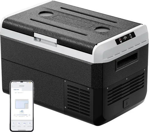 EKOJUCE Refrigerador de 12 voltios, enfriador eléctrico de 43 cuartos, refrigerador para automóvil 12V/24V DC 100~240V AC, congelador portátil de