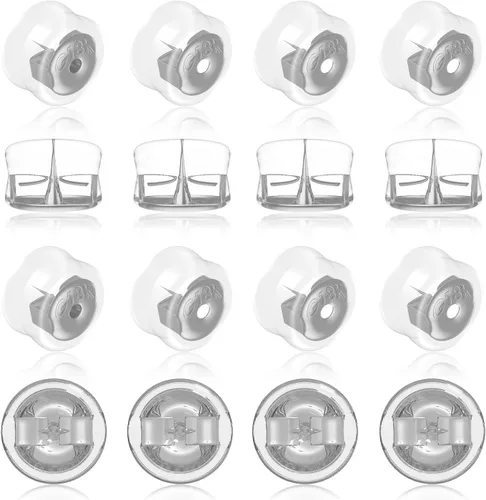 Miniatura 9 de Aretes seguros de oro de 18 quilates para tachuelas, silicona de plata 925, hipoalergénicas, suaves y transparentes, cierres de goma para aretes