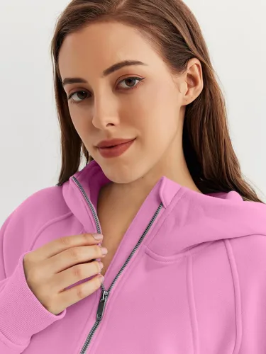 Miniatura 4 de WYNNQUE Sudadera corta con capucha para mujer, manga larga, forro polar, media cremallera, ropa de otoño