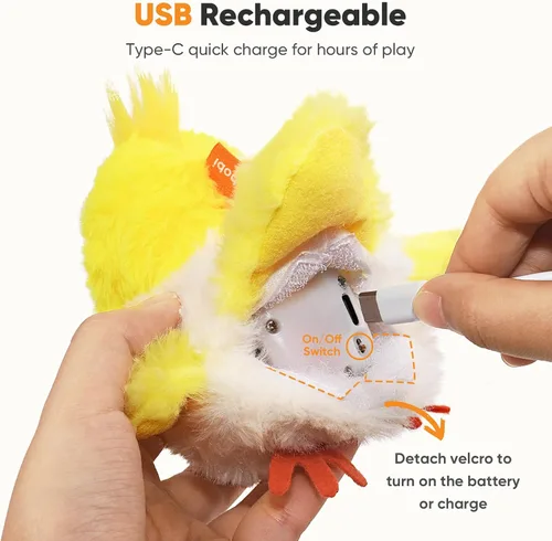Miniatura 6 de Petbobi Juguetes para gatos, pájaro aleteante, juguete interactivo para gatos con alas aleteadoras y sonidos de chirrido, juguete recargable por USB