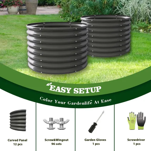 Miniatura 4 de A ANLEOLIFE Paquete de 2 camas de jardín elevadas galvanizadas de 3 pies x 24 pulgadas de alto para exteriores, jardinera redonda de metal