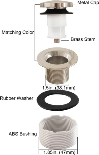 Miniatura 7 de Tapón de drenaje de bañera de punta con buje de plástico ABS, se adapta a interiores de 1-1/2 pulgadas o 1-3/8 pulgadas, fácil de instalar, níquel
