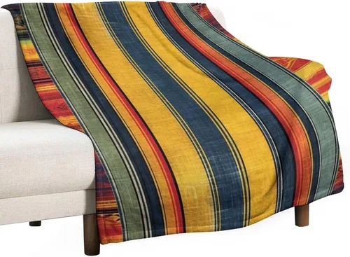 Miniatura 50 de Manta bohemia mexicana retro a rayas multicolor, manta bohemia étnica cálida de 30 x 40 pulgadas, suave manta de felpa mullida y acogedora manta