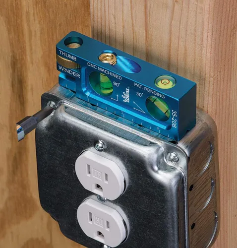 Miniatura 9 de Nivel Eléctrico IDEAL 35-206 Nivel de Electricista de Aluminio CNC Mecanizado con 2 Viales de Acrílico, Mordaza Magnética, Enrollador de Pulgar, Azul