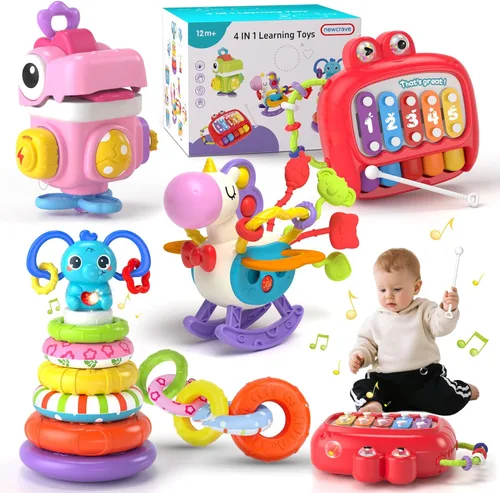 Juguetes 4 en 1 para bebés de 6 a 12 meses, sensoriales y apilables para niños de 1 año en adelante, juguetes de cubo ocupado para bebés de 12 a 18