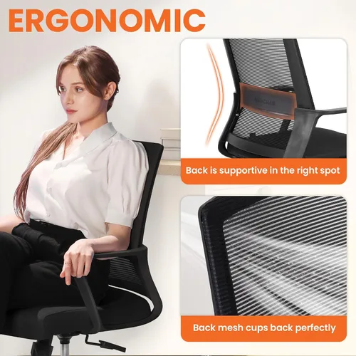 Miniatura 4 de NEO CHAIR Silla de escritorio de oficina para videojuegos, silla ergonómica de malla con respaldo medio con ruedas rodantes, soporte lumbar, cómoda