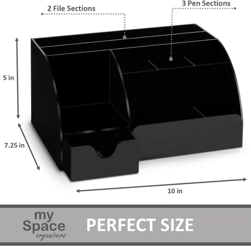 Miniatura 6 de My Space Organizers Organizador de escritorio negro con 9 compartimentos, suministros de oficina de escritorio y organizador de accesorios