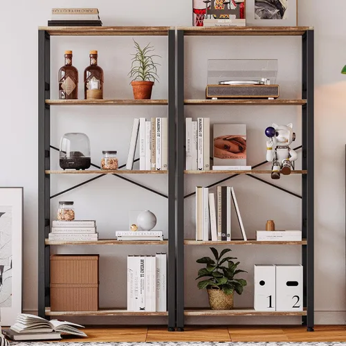 Miniatura 2 de IRONCK Estanterías y librerías, estante de 80cm de ancho, estantería de escalera de 5 niveles, 50kg/estante, estilo industrial vintage, estantería
