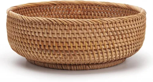 Miniatura 10 de Cesta redonda pequeña de ratán de 7.9 pulgadas, cesta organizadora de mimbre, almacenamiento tejido a mano para llaves, joyas, escritorio, mesa