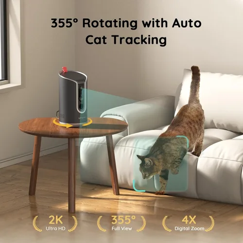 Miniatura 3 de TKENPRO Dispensador de Golosinas para Cámara de Mascotas 2K, Álbum de Fotos con IA, Cámara para Perros con Seguimiento Automático de 360° y WiFi