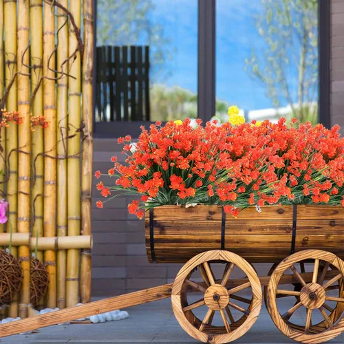 Miniatura 8 de 4 paquetes de flores artificiales, vegetación artificial falsa, resistente a los rayos UV, no se decolora, plantas de plástico sintético para ramo