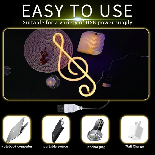 Miniatura 7 de ENUOLI Letrero de luz LED de neón con notas musicales para decoración de pared, funciona con batería/USB, luz nocturna decoración de mesita de noche