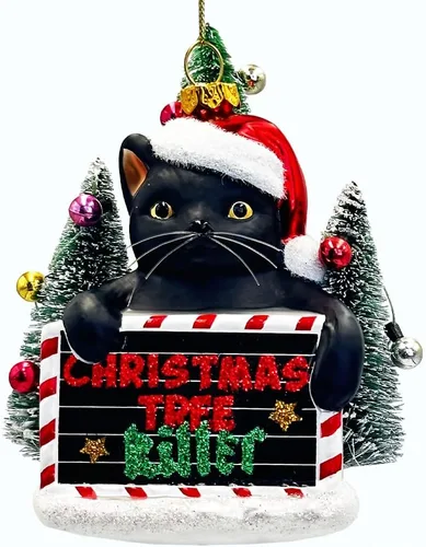 Miniatura 10 de Adorable adorno de gato atigrado con sombrero de Papá Noel, decoraciones navideñas perfectas para los amantes de los gatos, cristal hecho a mano